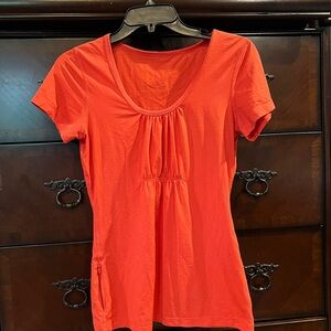 Lululemon Athletica Orange Fitted Ruched Short Sleeve Blouse